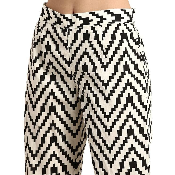 Lookmark Women's Printed Cotton Blend Straight Kurta Pant Set - Elegant Ethnic Wear Ensemble For Modern Women, Perfect For Any Occasion (Az-Lm-Og-Ks2117-M) White