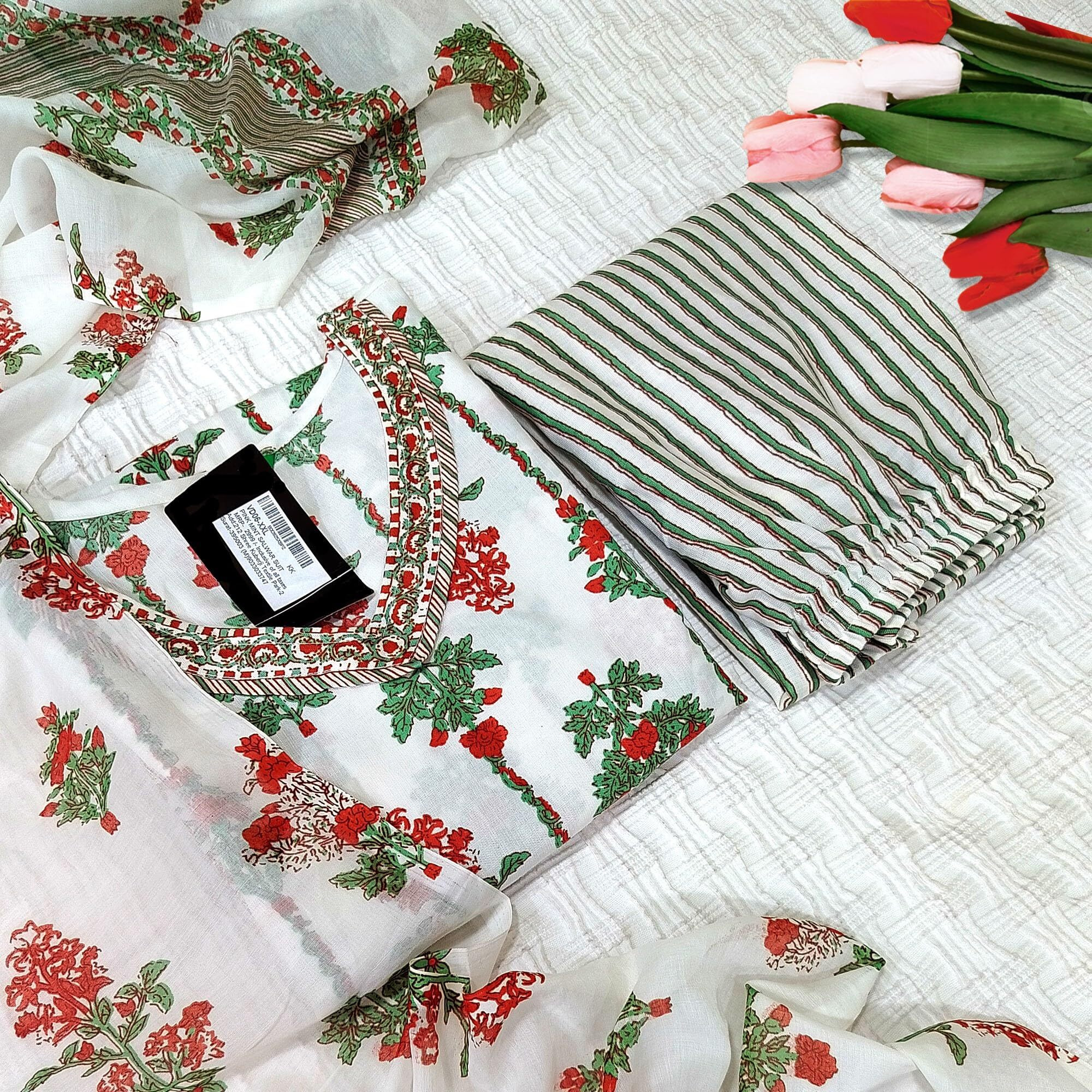 Pinkmint Women's Printed V Neck Kurta And Pant Set With Dupatta