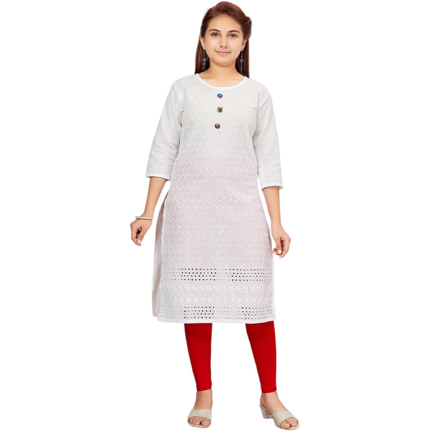 Aarika Girls White Colour Cotton Embroidery Kurti (Kurti-K-181-White-38)
