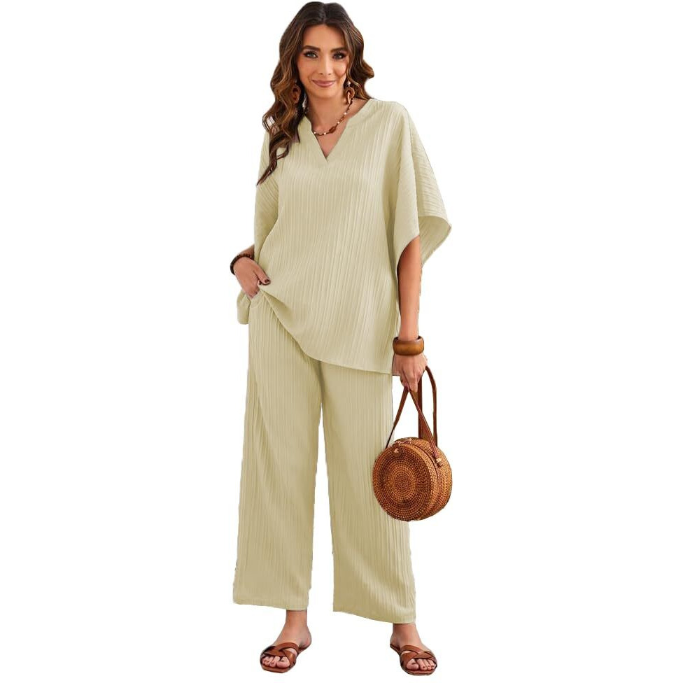 Tadkee Women's Solid Color V-Neck Kaftan Sleeve Casual Wear Co Ord Set | Kurta Set For Women (Fn-Sugar-Cord-121-Off White-Xxl)
