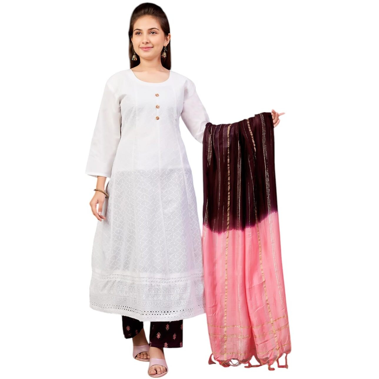Aarika Girls Ethnic Wear White Colour Chikan Embroidery Cotton Kurti-6-13 Years (Kurti-Tr-K-854)