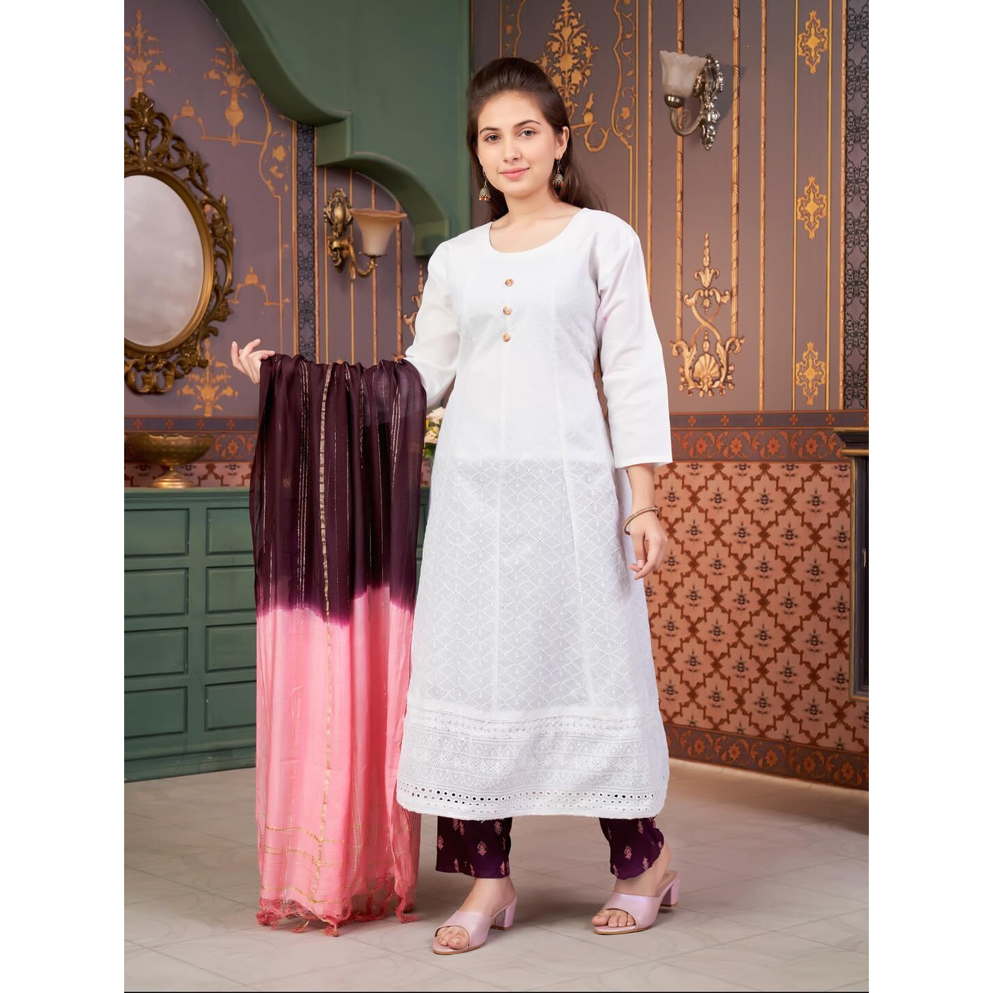 Aarika Girls Ethnic Wear White Colour Chikan Embroidery Cotton Kurti-6-13 Years (Kurti-Tr-K-854)