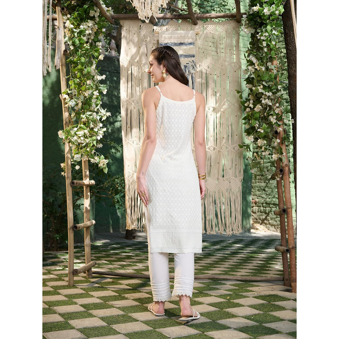 Stylum Women's Chikankari Rayon Straight Kurta (Creamglam40_Cream, L)