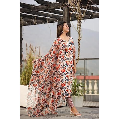 Greciilooks Women Cotton Blend Casual Regular Fit Kurta Set (White, Medium)