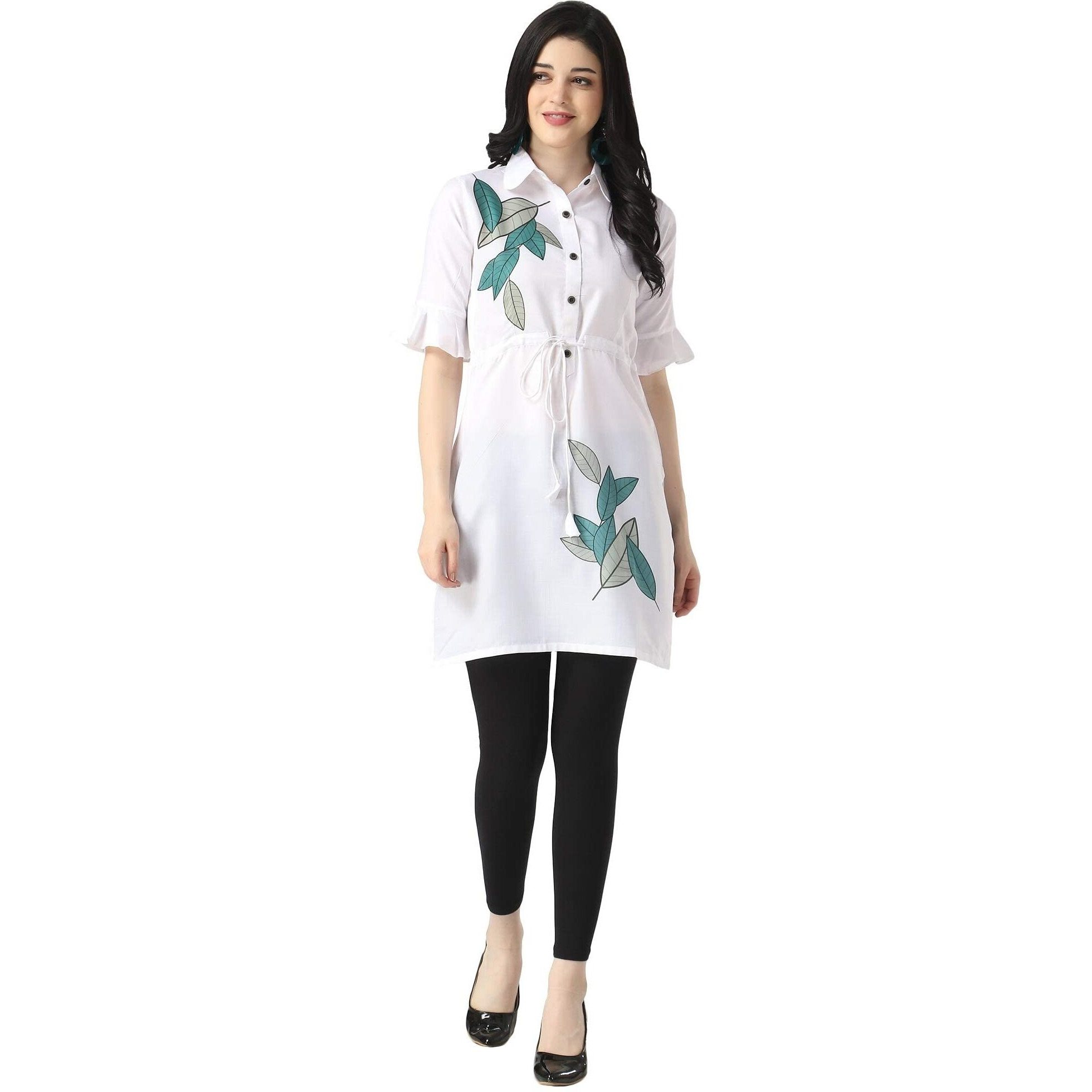 Om Sai Latest Creation Designer Slub Rayon Fully Stitched Straight Kurti For Women & Girls On Jeans Palazzo Or Skirt (Plus Size Upto 2Xl)-(Black) (White, Xx-Large)