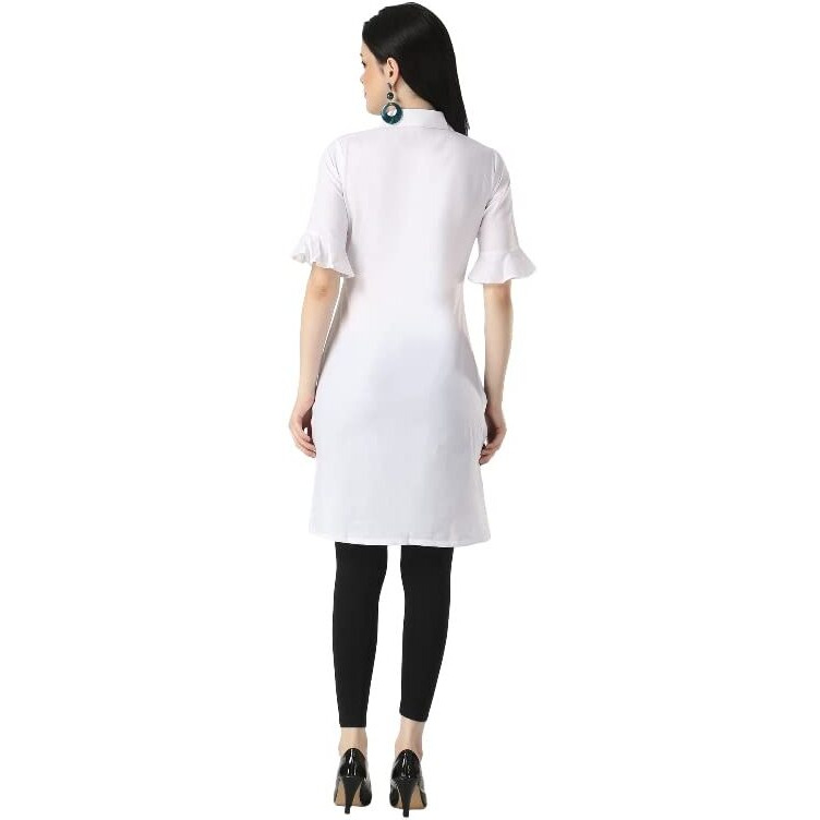 Om Sai Latest Creation Designer Slub Rayon Fully Stitched Straight Kurti For Women & Girls On Jeans Palazzo Or Skirt (Plus Size Upto 2Xl)-(Black) (White, Xx-Large)