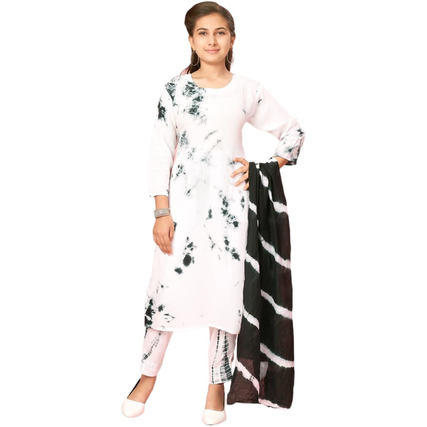 Aarika Girls White Colour Cotton Tie & Die Print Kurti (Kurti-K-Tr-05-White-40)