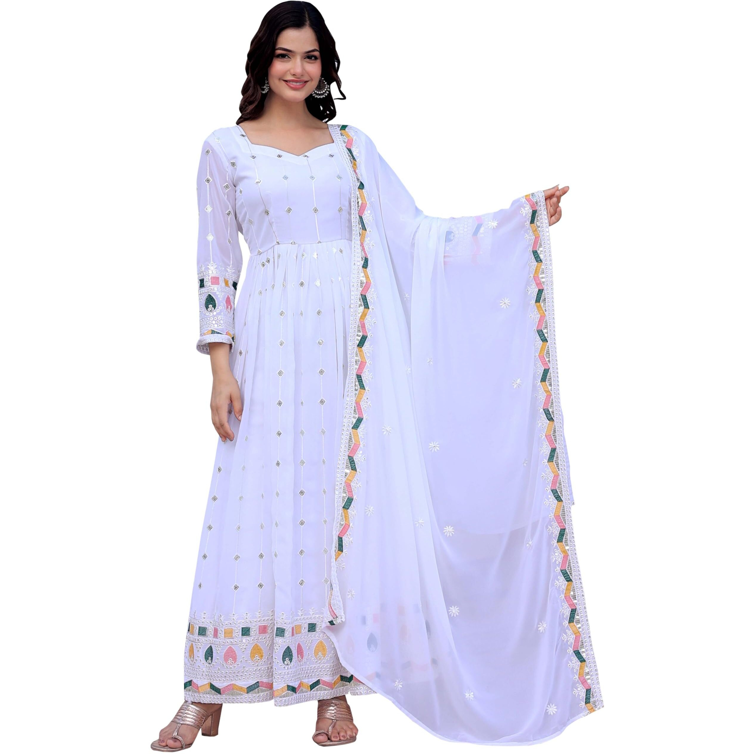 Fashion Basket White Sequence Embroidered Anarkali Set (Large)