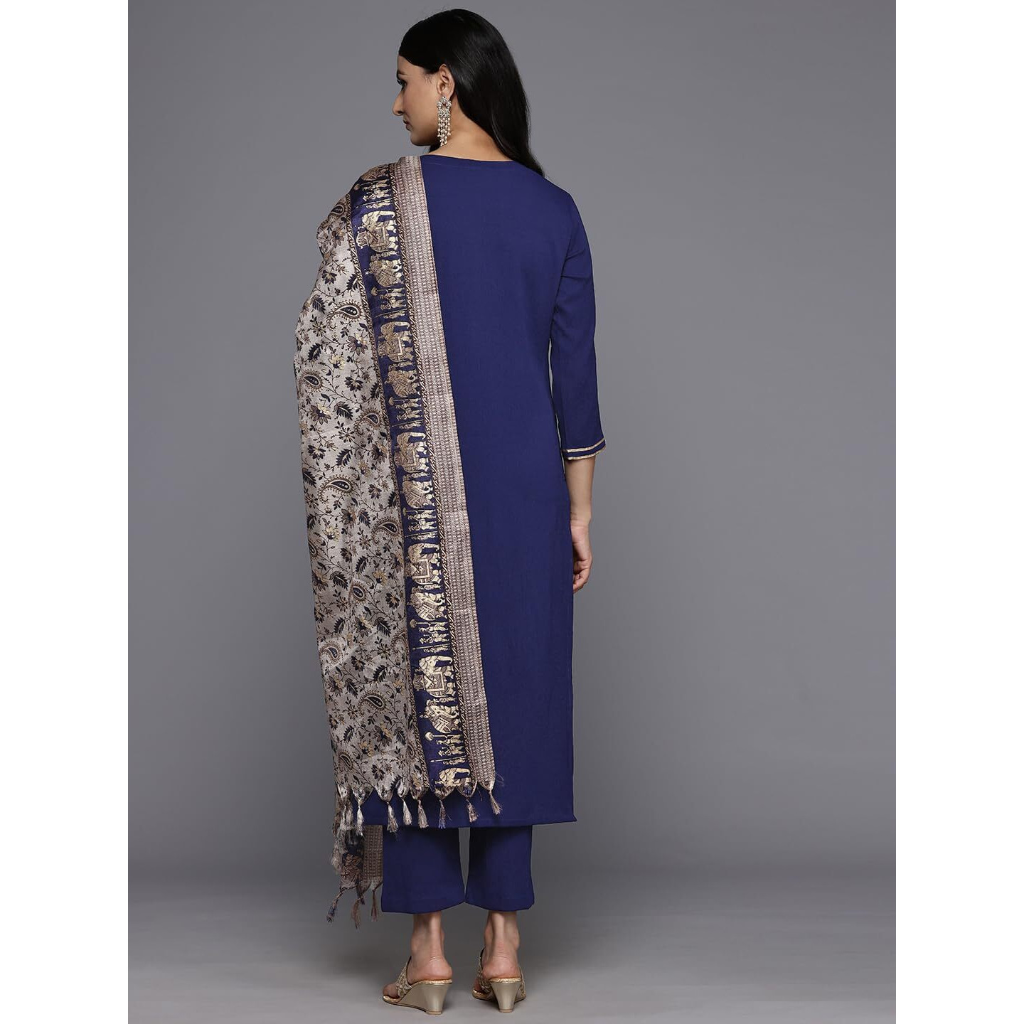 Varanga Women's Silk Crepe Solid Regular Kurta - Navy Blue - Elegant & Comfortable (Double Extra Large)