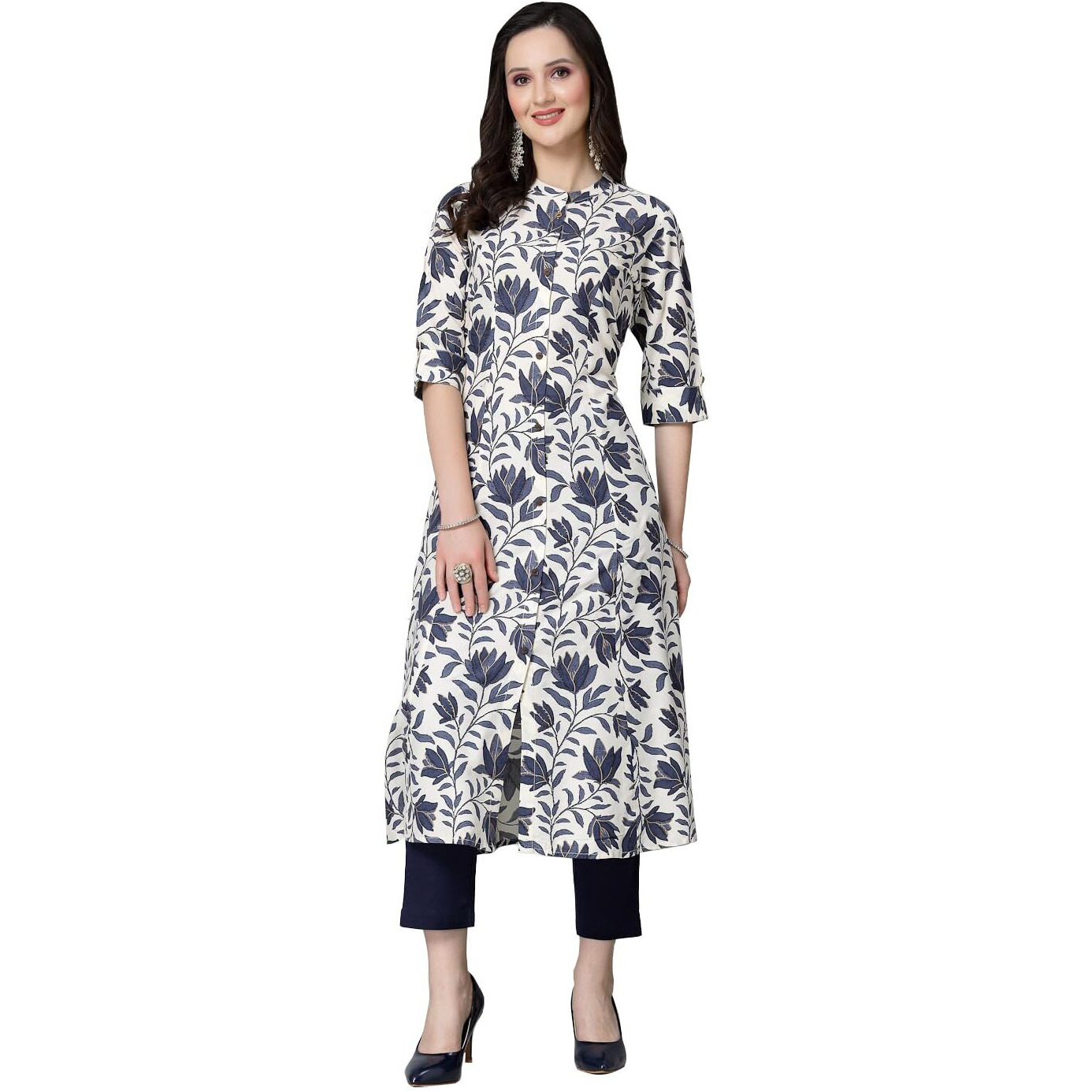 Stylum Women's Floral Printed Rayon A-Line Kurta (Gaaziblue38_Blue, M)