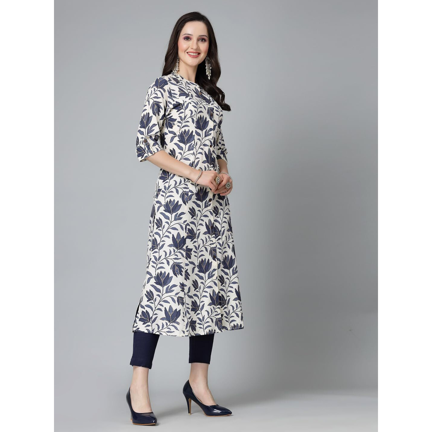 Stylum Women's Floral Printed Rayon A-Line Kurta (Gaaziblue38_Blue, M)