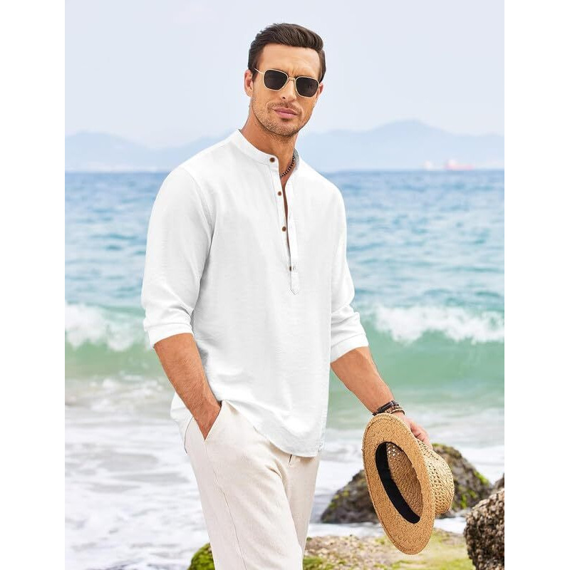 Royalscout Men's Regular Fit Solid Cotton Blend Straight Short Kurta | Full Sleeves Kurta White