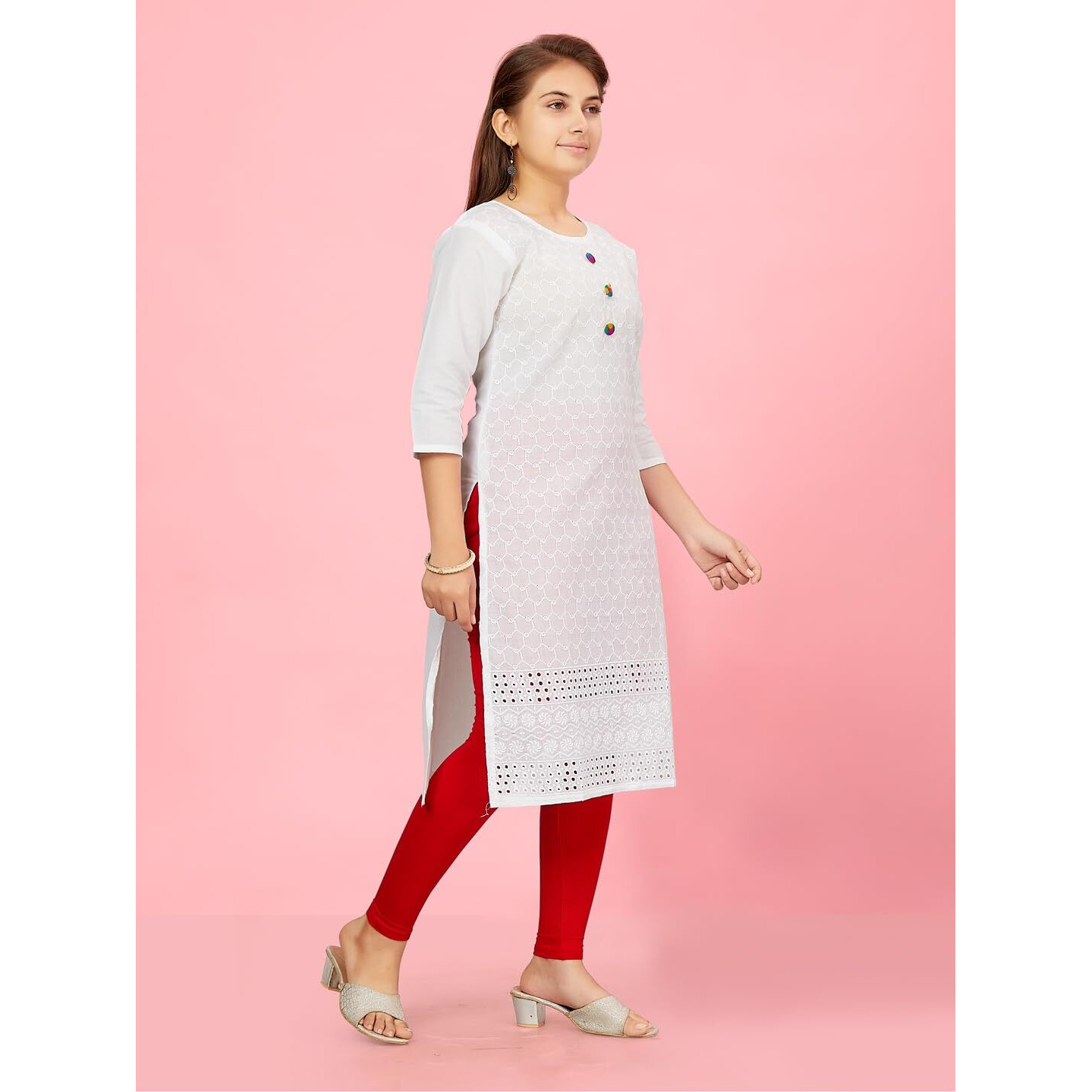 Aarika Girls White-Red Colour Cotton Kurti Legging Set (Kl-K-181-White-Red-28)