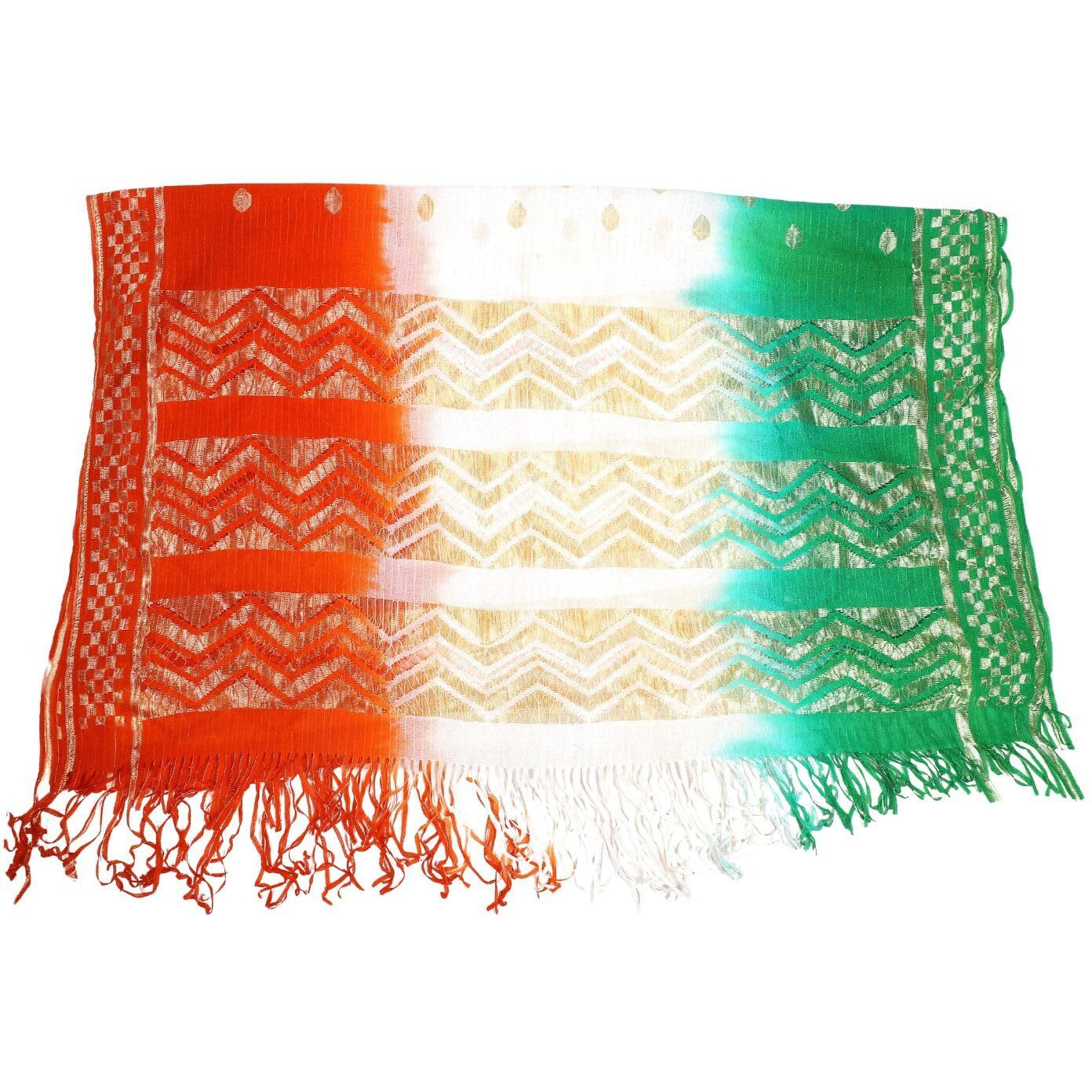 Fabme Women's Silk Tricolor/Tiranga Dupatta With Golden Work For Republic Day/Independence Day, Free Size