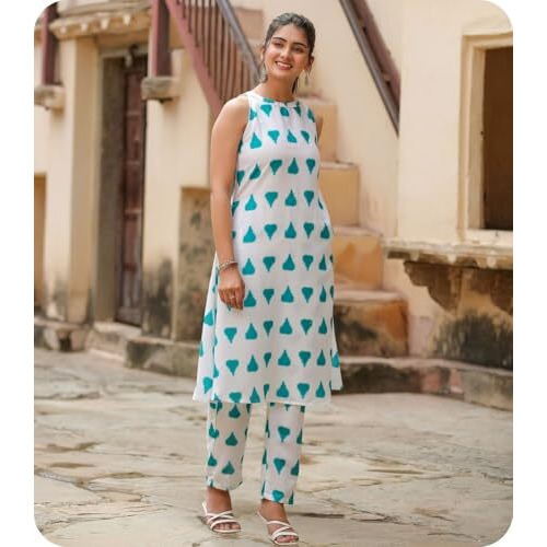 Greciilooks Women Rayon A-Line Regular Fit Kurta Set (Green, Medium)