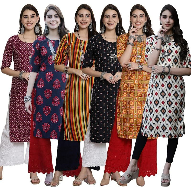 Tee Projekt Crepe Digital Printed Kurti For Women's Ll Effortless Elegance Kurti (Pack Of 6)