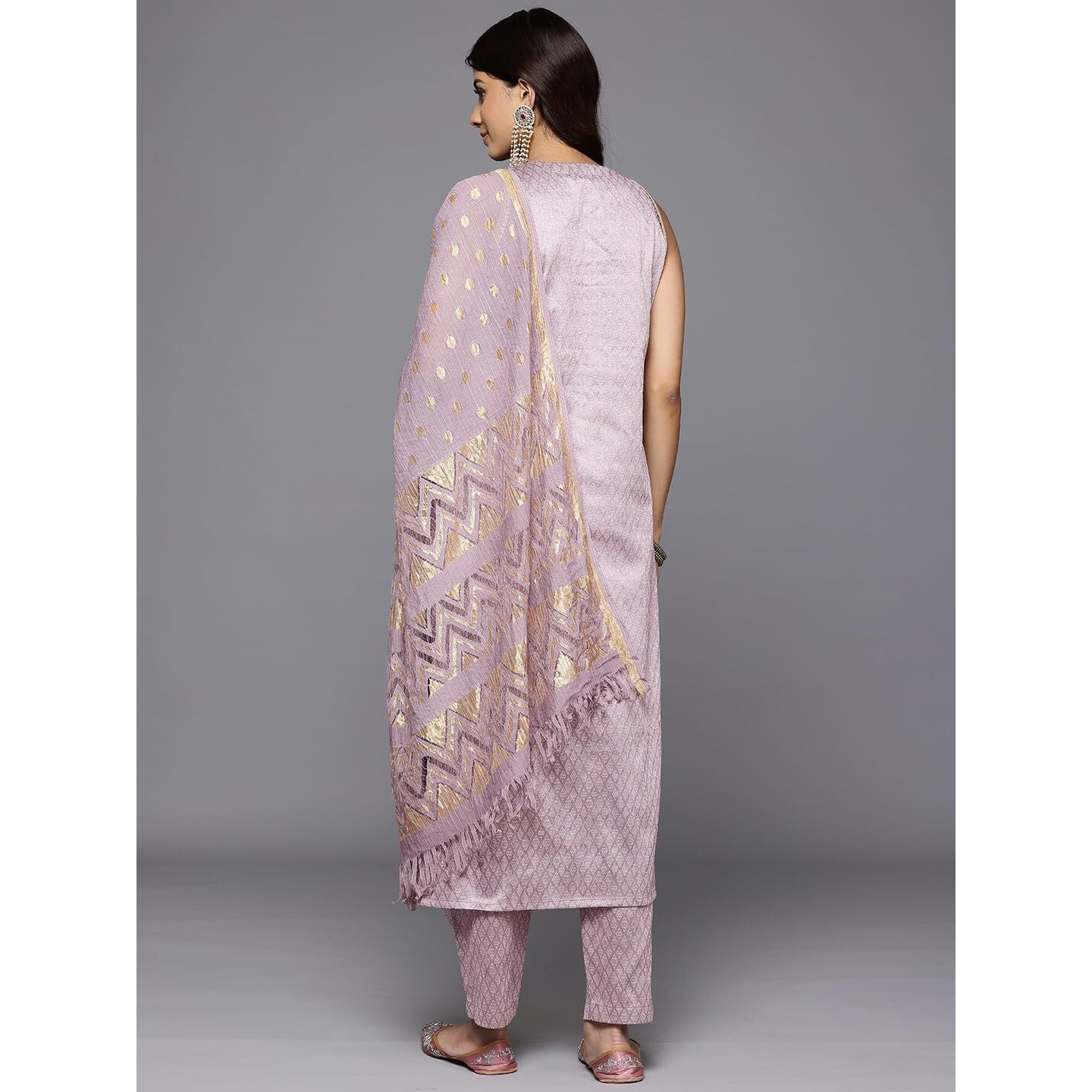 Varanga Women's Silk Blend Floral Geometric Polka Dot Regular Kurta Set Lavender - Elegant & Comfortable, Versatile For Festive & Casual Wear (Medium)
