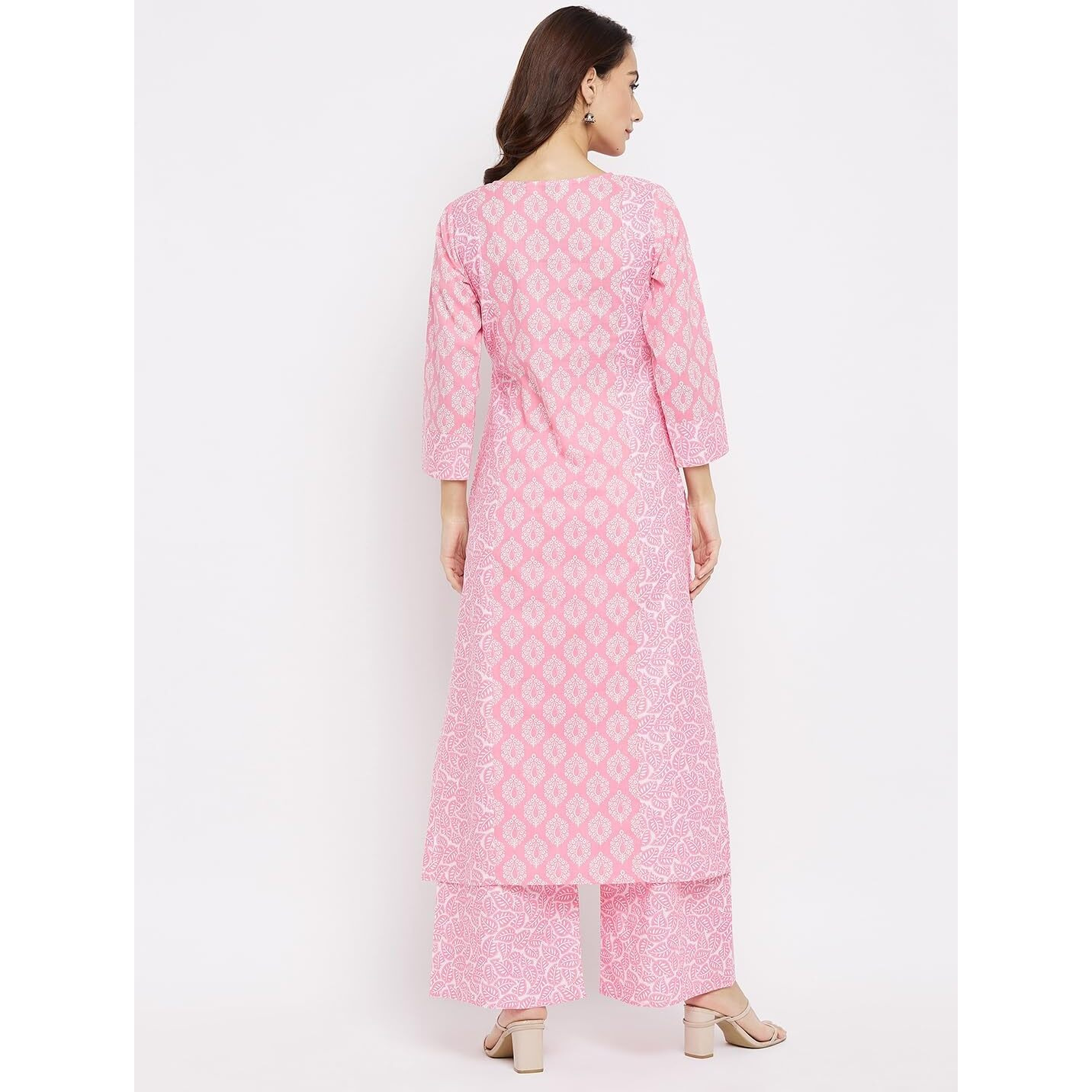 Tissu Women's Cotton Pink Floral Printed Straight Kurta With Palazzo (Tis-609_Pink_S)