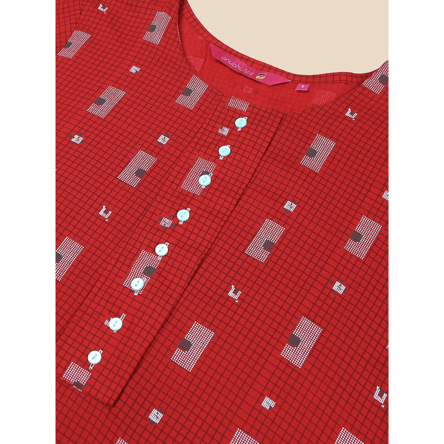 Anubhutee Women's Rayon Red Geometric Printed A-Line Kurta Suit Set With Palazzo