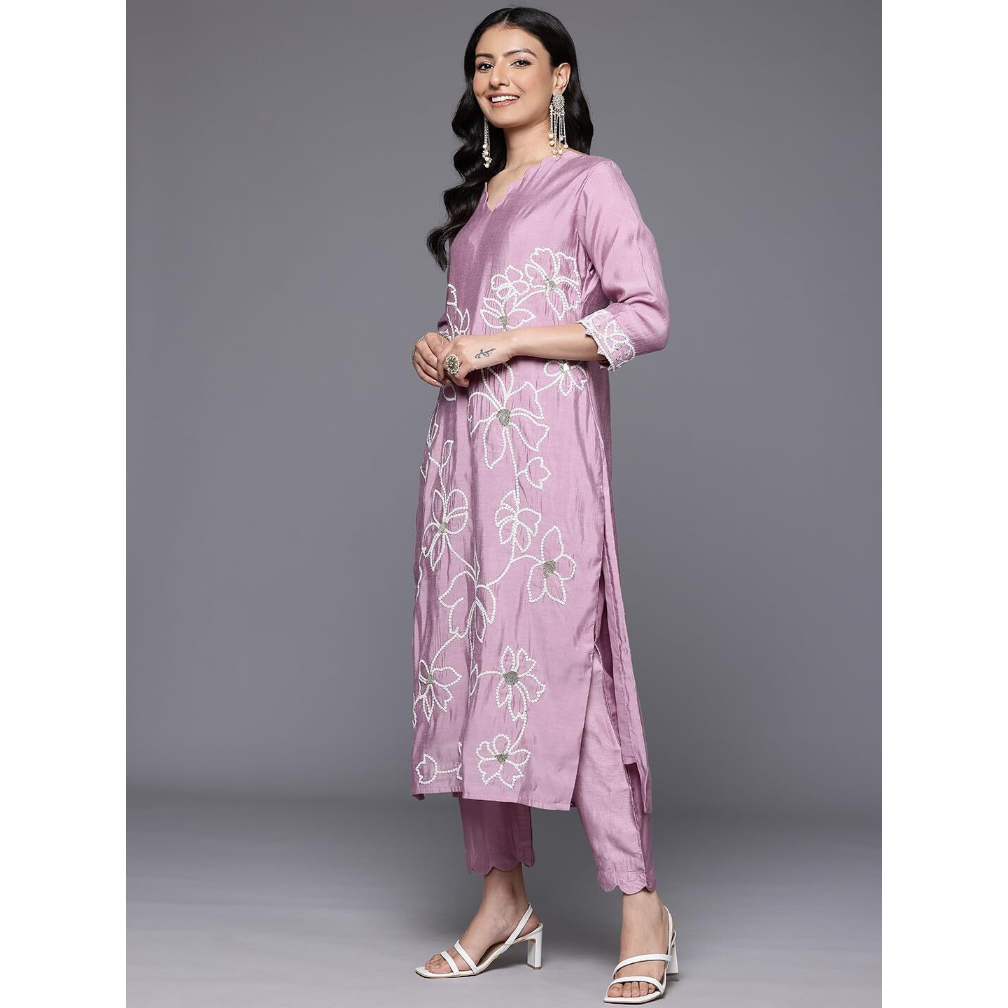 Varanga Womens Silk Blend Kurta Set  Elegant Mauve Silk Kurta For Festive & Special Occasions (Extra Large)