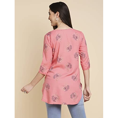 Anubhutee Pink Floral Printed Cotton Straight Short Cotton Kurti For Women