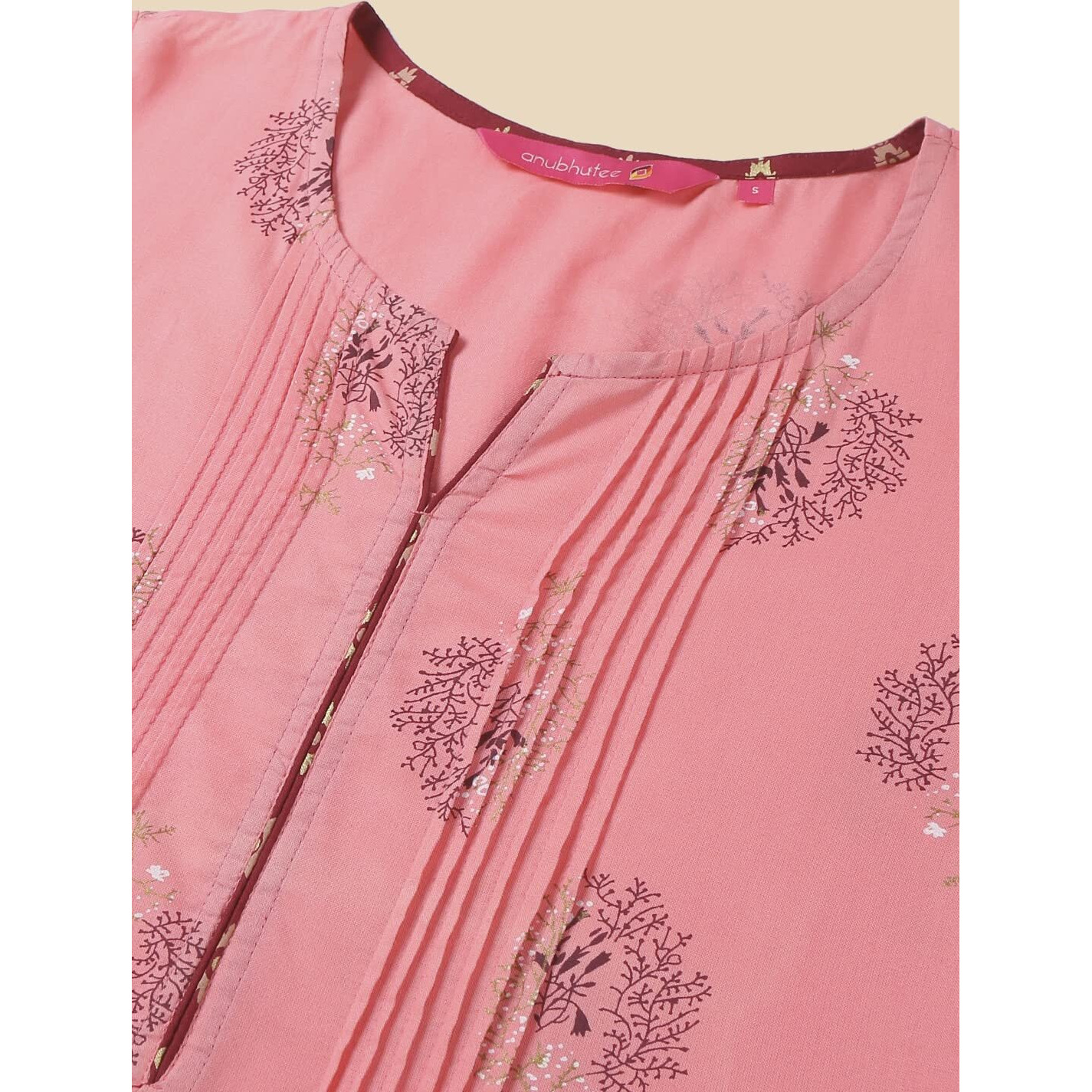 Anubhutee Pink Floral Printed Cotton Straight Short Cotton Kurti For Women