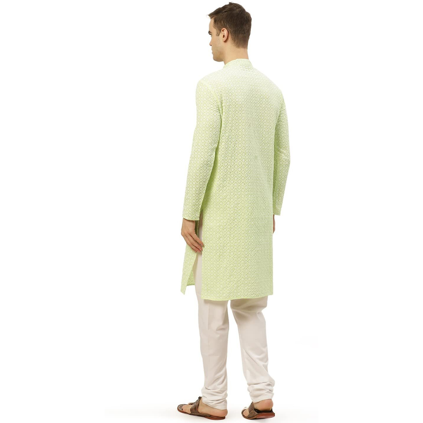 Jompers Men's Green & White Embroidered Straight Kurta Pyjama Set. (Green, L)