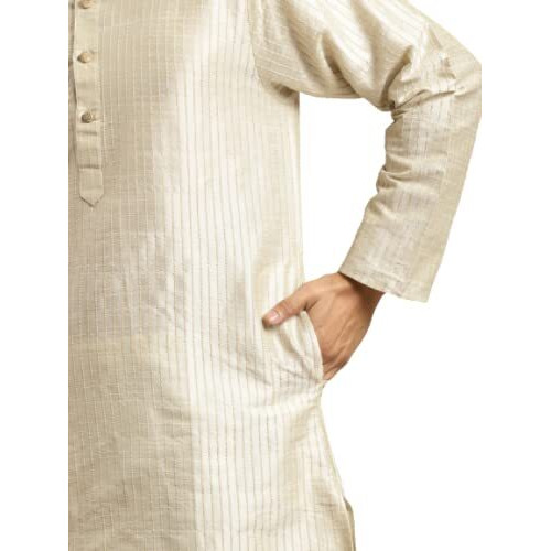 Sojanya (Since 1958 Men's Silk Blend Cream Striped Kurta & Off White Churidaar Pyjama Set Size 40