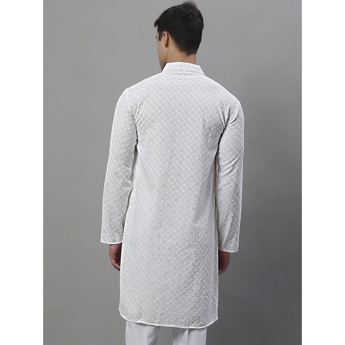Jompers Men's Chikankari Embroidered And Sequence Kurtas Only (White, Xl)