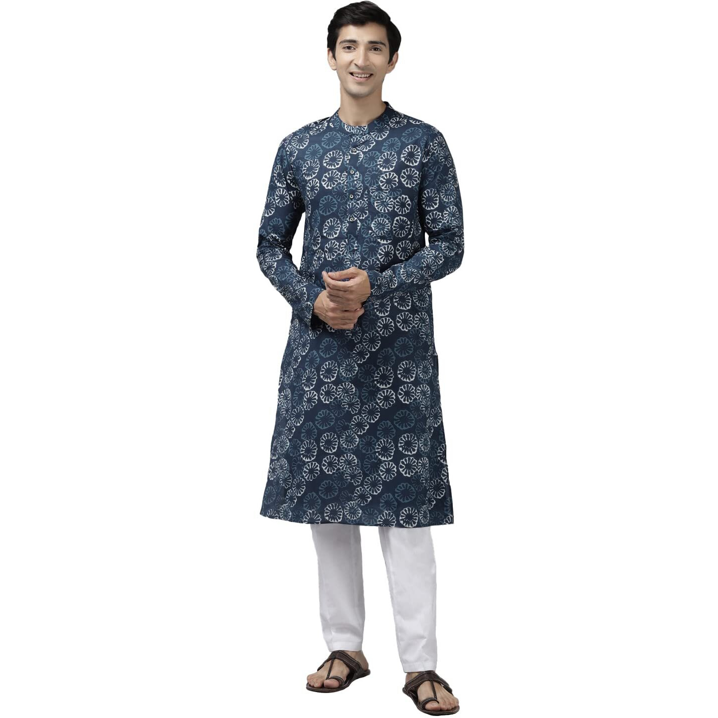 See Designs Men Blue & Off White Printed Straight Kurta With Pyjama - Sdkt104001Xxl (Xxl)
