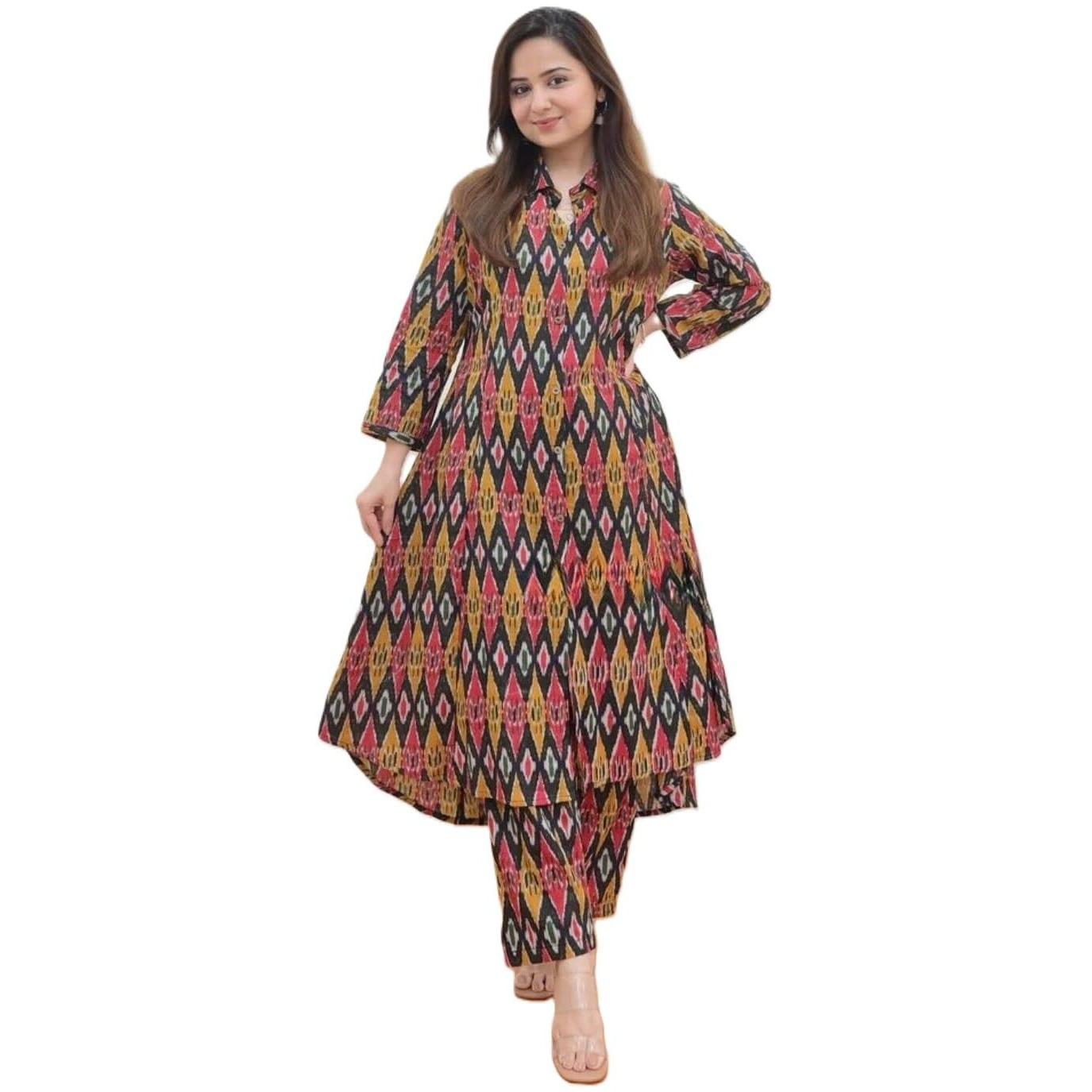 Dhruvi Trendz Womens Rayon Co-Ord Kurta Set Regular Fit W1816&Tr873 (Dt-W1833&Tr890_Yellow_L)