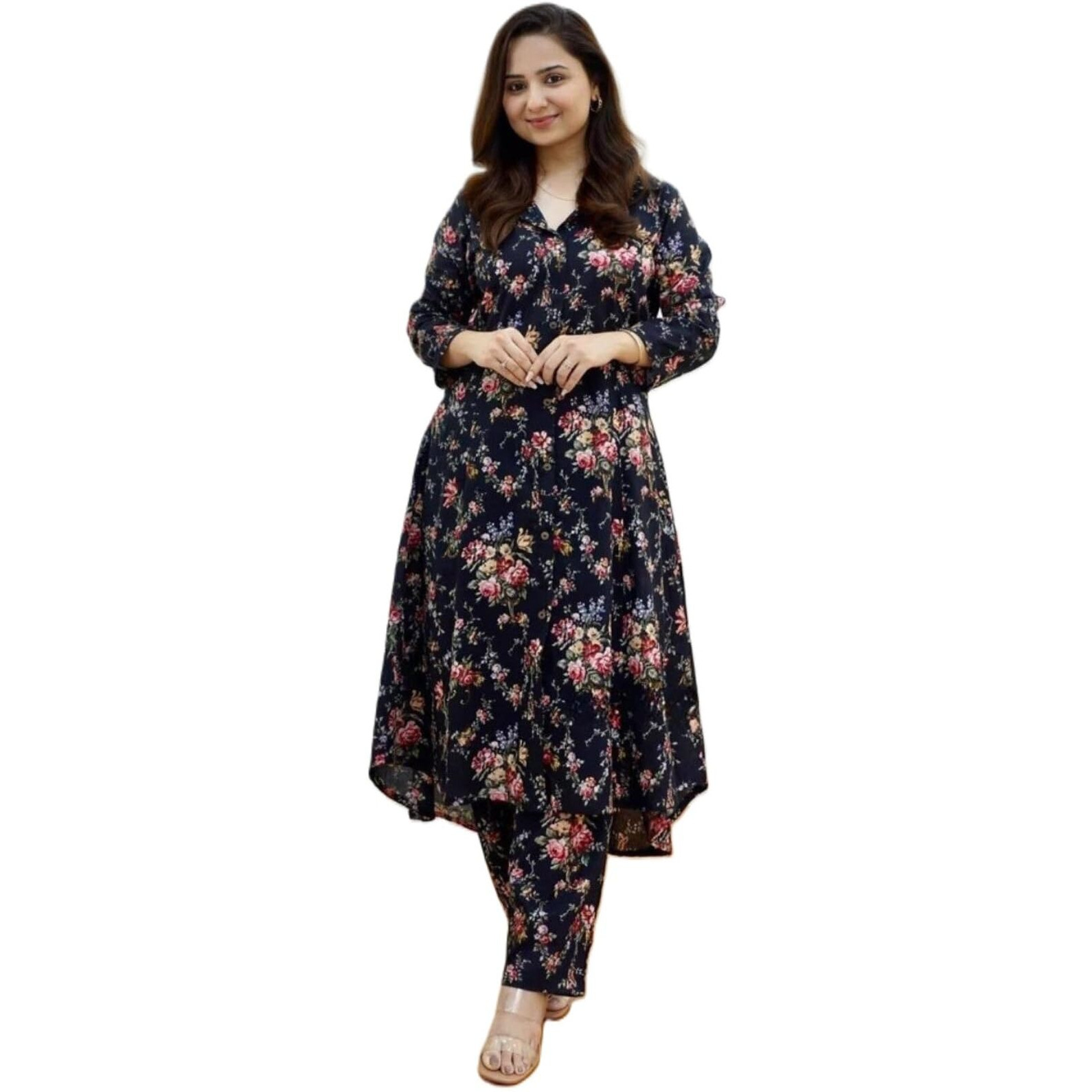 Dhruvi Trendz Womens Rayon Printed Co-Ord Set Regular Fit Casual (Dt-W1838&Tr895_Black_Small)