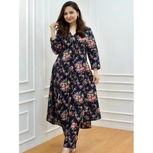 Dhruvi Trendz Womens Rayon Printed Co-Ord Set Regular Fit Casual (Dt-W1838&Tr895_Black_Small)