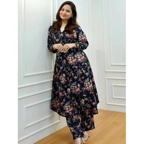 Dhruvi Trendz Womens Rayon Printed Co-Ord Set Regular Fit Casual (Dt-W1838&Tr895_Black_Small)