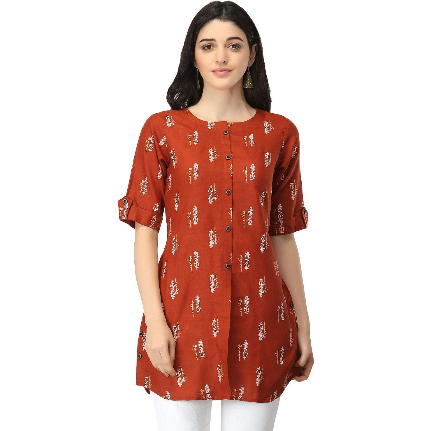 Dhruvi Trendz Women's Slub Rayon Regular Fit Kurti (2021_Orange_Large)