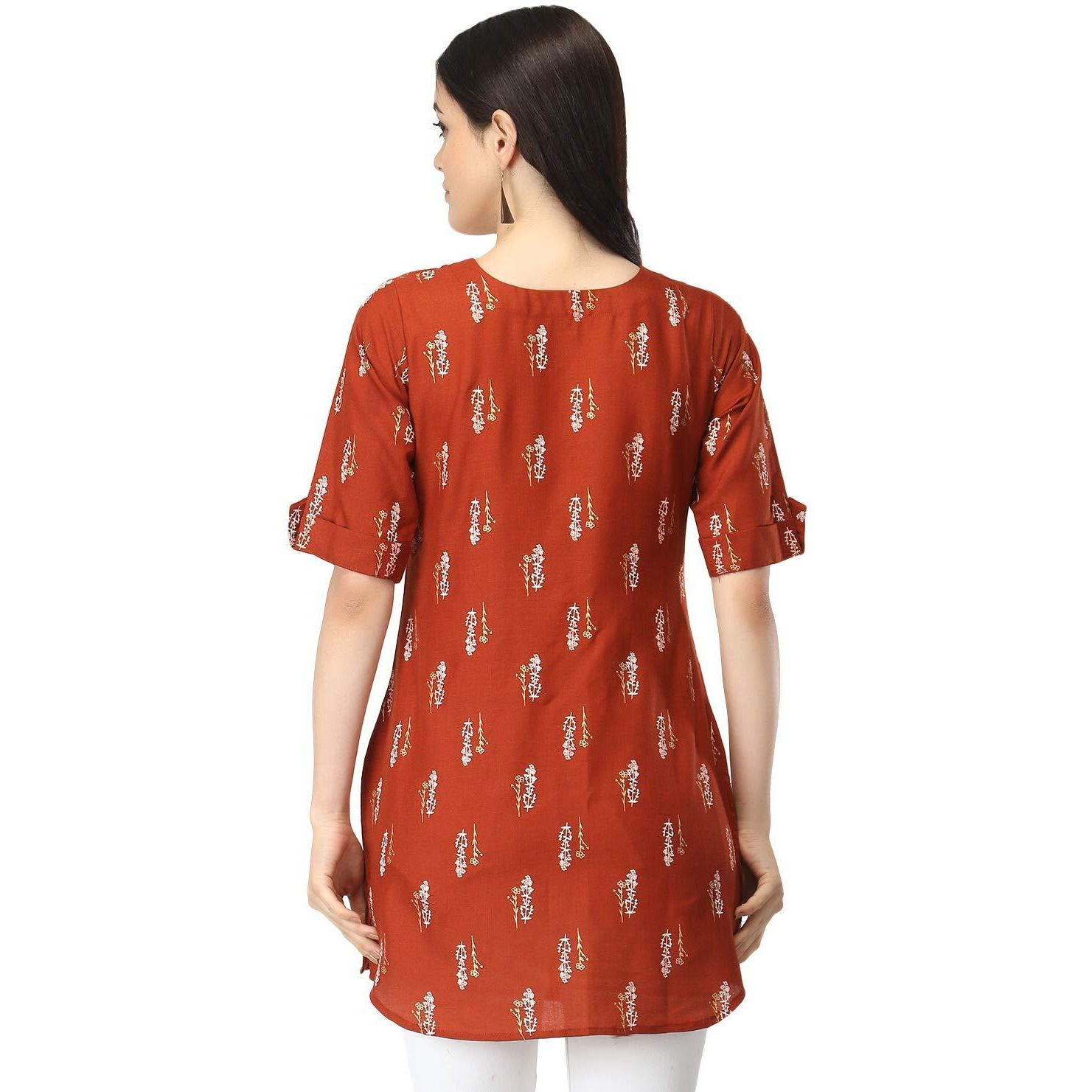 Dhruvi Trendz Women's Slub Rayon Regular Fit Kurti (2021_Orange_Large)
