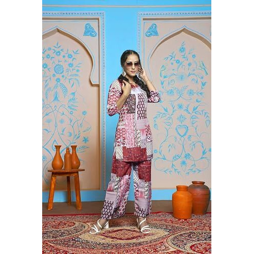 Dhruvi Trendz Women Rayon Printed Ethnic Co-Ord Set Dresses Pack Of 1 (Dt-W1904&Tr934_Pink_Xl)