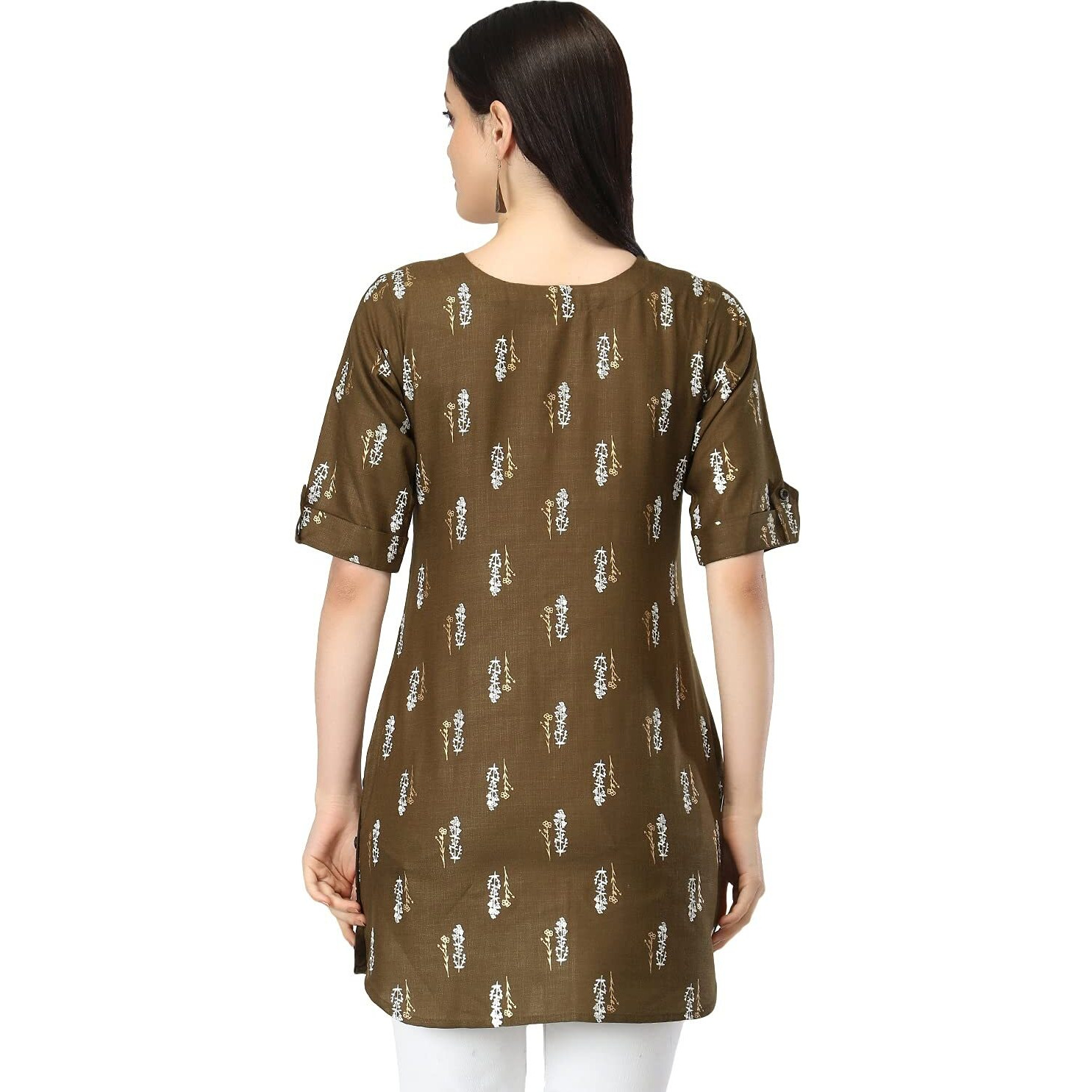 Dhruvi Trendz Women Cotton Blend Kurties Regular Fit Casual Fancy (Dt-K2480_Brown_S)