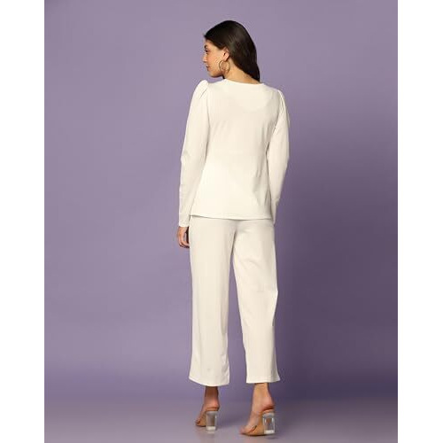 Dhruvi Trendz Womens Rayon Co-Ord Set Regular Fit Co-Ord Set (Dt-W1810&Tr866_White_L)