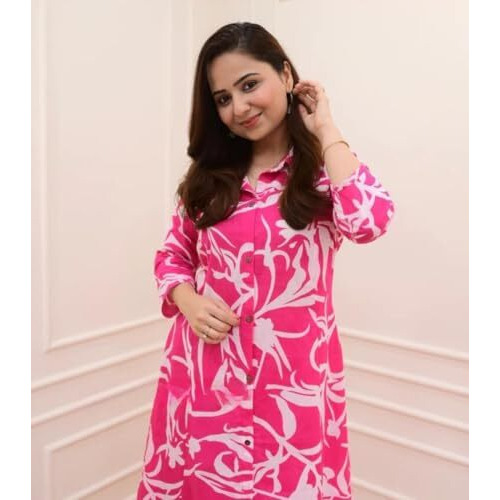Dhruvi Trendz Womens Rayon Printed Co-Ord Pajama Set Regular Fit Casual (Dt-W1814&Tr871_Pink_Small)