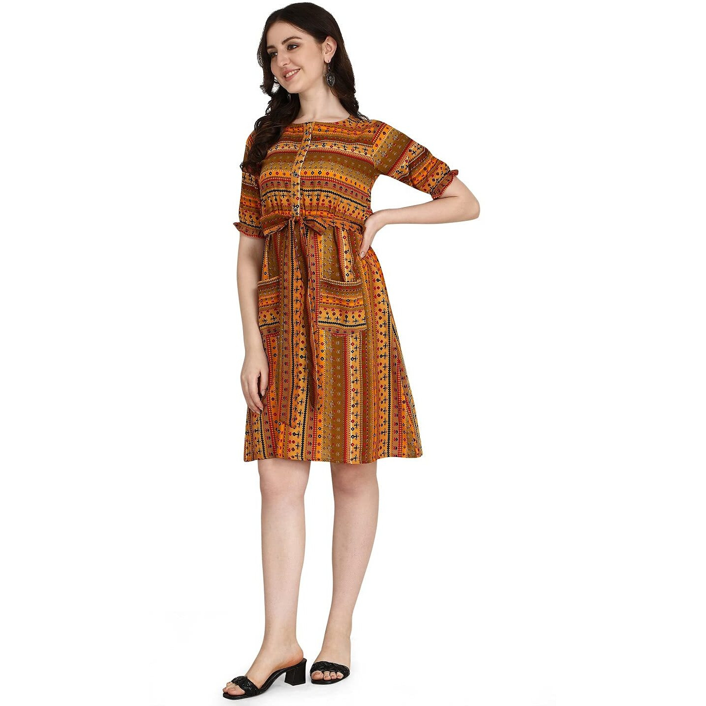 Dhruvi Trendz Women's Cotton Regular Fit Casual Wear Kurtis (Dt-K24988_Mustard_L)