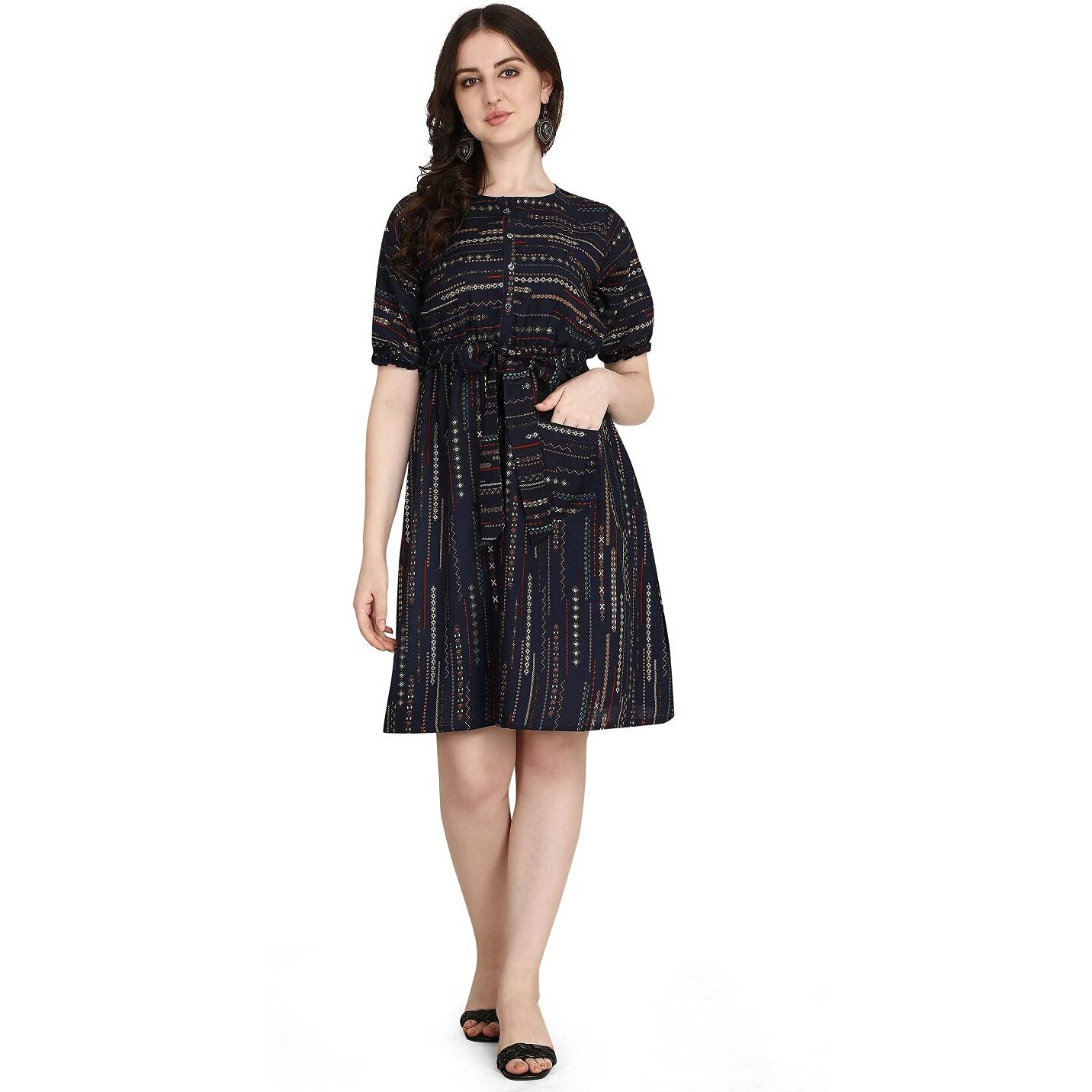 Dhruvi Trendz Womens Rayon Western Dresses Regular Fit Regular (Dt-K2501_Blue_L)