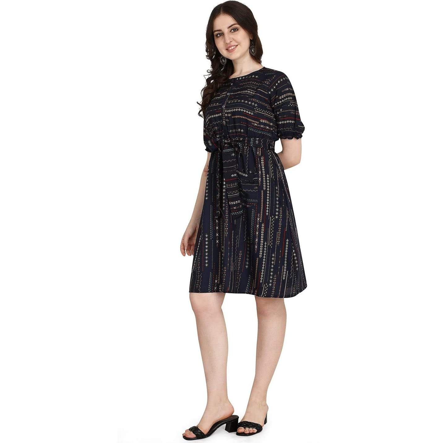Dhruvi Trendz Womens Rayon Western Dresses Regular Fit Regular (Dt-K2501_Blue_L)