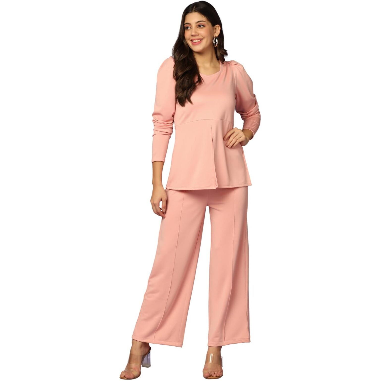 Dhruvi Trendz Womens Rayon Co-Ord Set Regular Fit Co-Ord Set (Dt-W1808&Tr864_Pink_L)