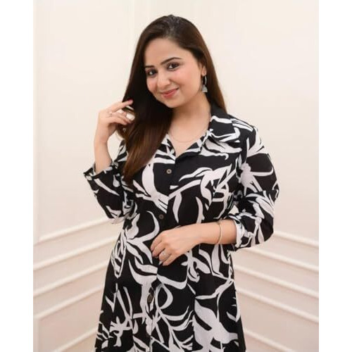 Dhruvi Trendz Women's Rayon Printed Co-Ord Set Regular Fit Casual (Dt-W1815&Tr872_Black_Small)