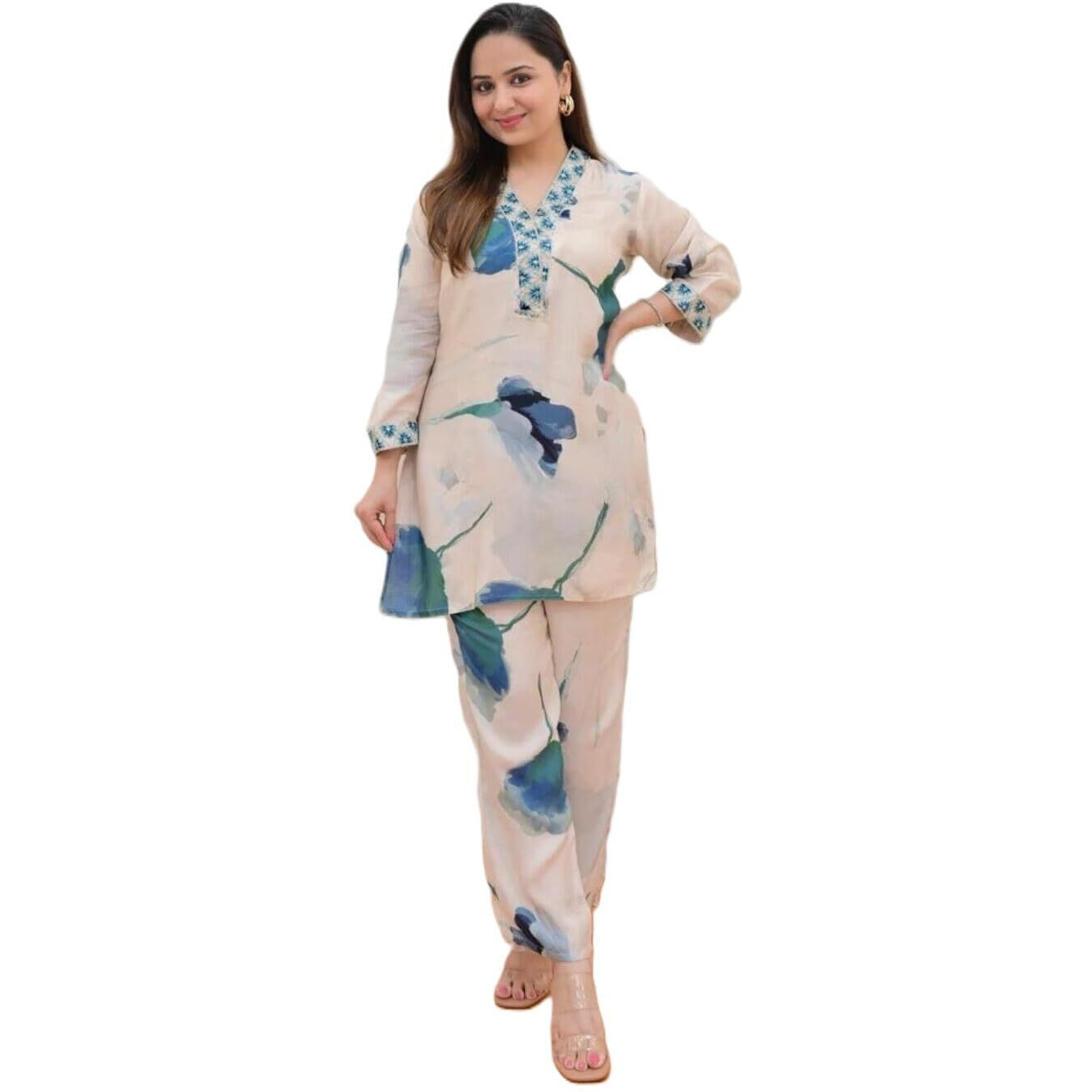 Dhruvi Trendz Rayon Women's Casual Regular Pajama Set (Dt-W1817&Tr874_Off White_Small)