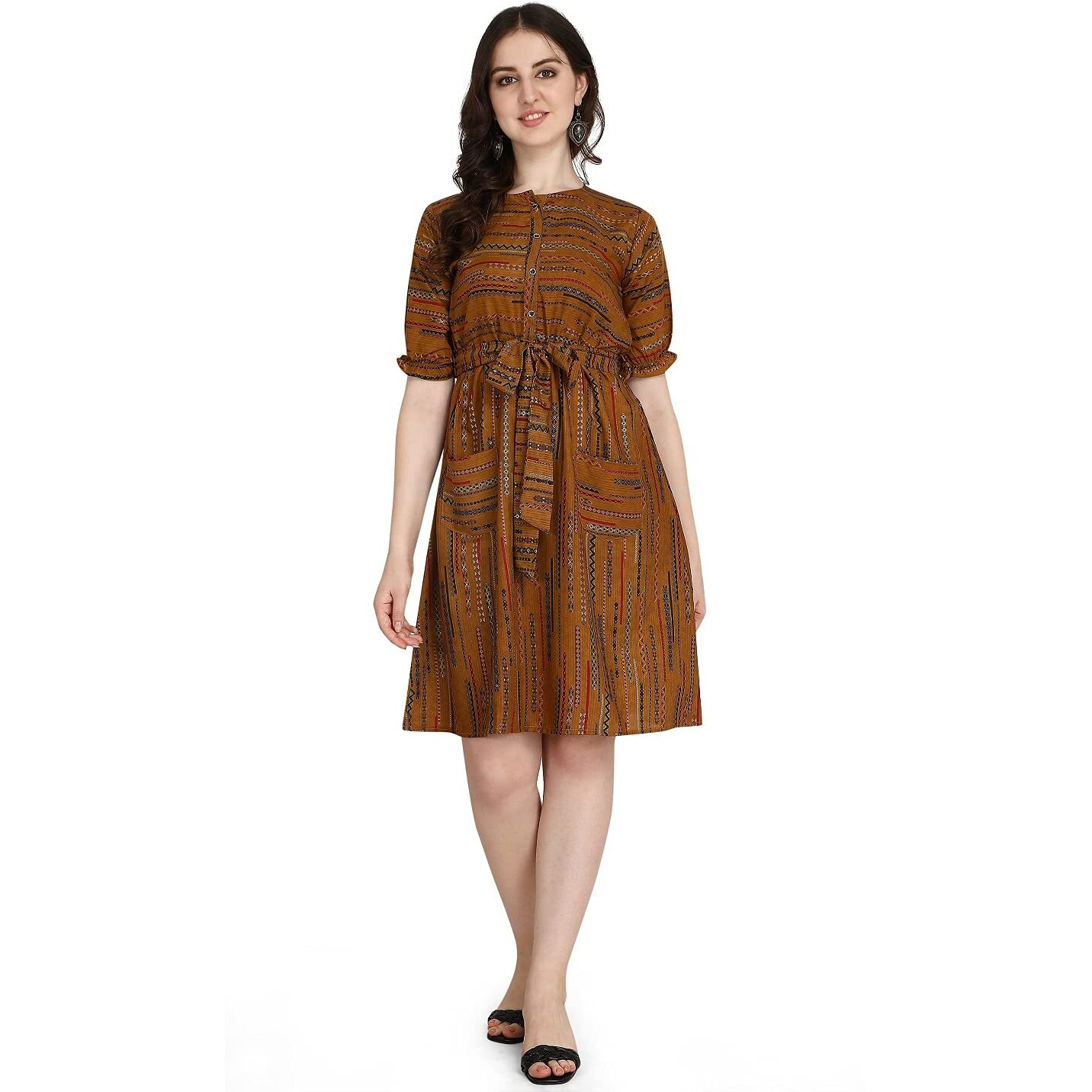 Dhruvi Trendz Womens Rayon Western Dresses Regular Fit Regular (Dt-K2503_Brown_Xl)