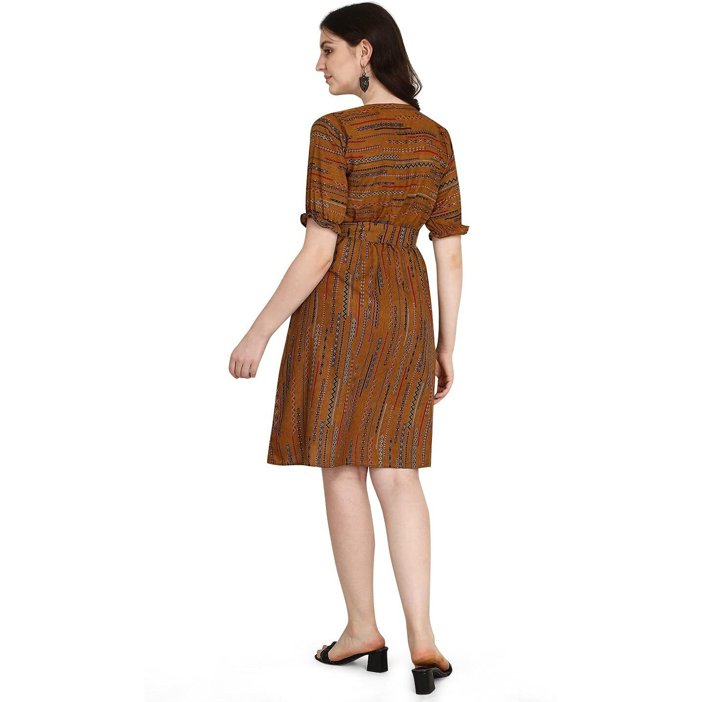 Dhruvi Trendz Womens Rayon Western Dresses Regular Fit Regular (Dt-K2503_Brown_Xl)