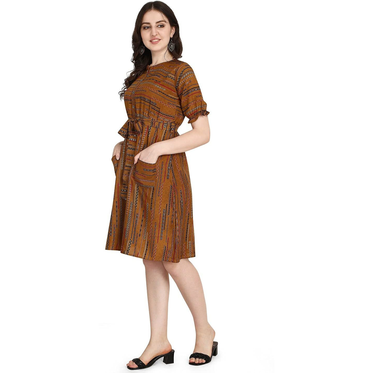 Dhruvi Trendz Womens Rayon Western Dresses Regular Fit Regular (Dt-K2503_Brown_Xl)