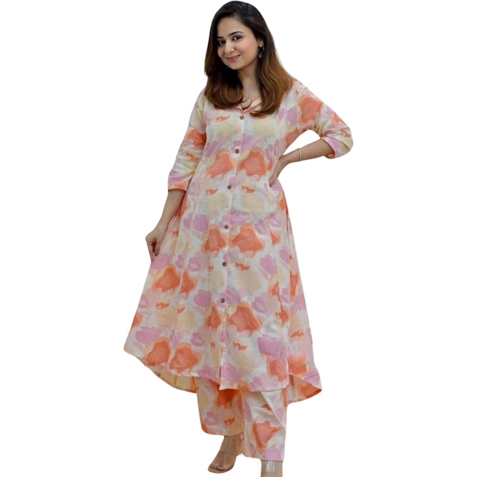 Dhruvi Trendz Women's Rayon Solid Co-Ord Set Regular Fit Casual (Dt-W1821&Tr878_Orange_Small)